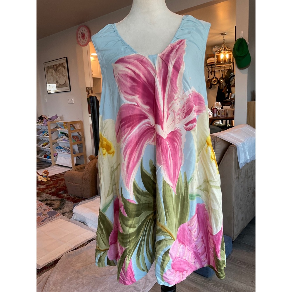 Label of Love Blue Floral Mini Shift Dress Sleeveless Resortwear Pockets Large